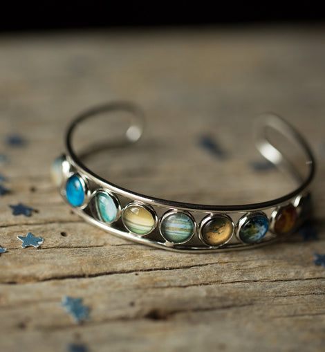 Solar System Silver Bangle Bracelet