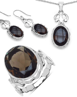 26.52 Carat Smoky Quartz .925 Sterling Silver Pendant Set