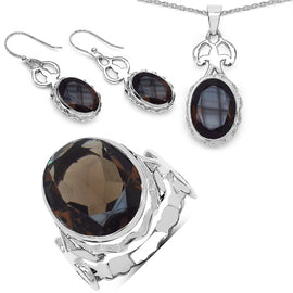 26.52 Carat Smoky Quartz .925 Sterling Silver Pendant Set