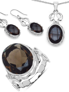 26.52 Carat Smoky Quartz .925 Sterling Silver Pendant Set