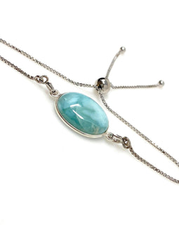 Larimar Gemstone Bracelet, Sterling Silver Adjustable Bolo Bracelet,