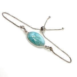 Larimar Gemstone Bracelet, Sterling Silver Adjustable Bolo Bracelet,