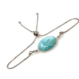 Larimar Gemstone Bracelet, Sterling Silver Adjustable Bolo Bracelet,